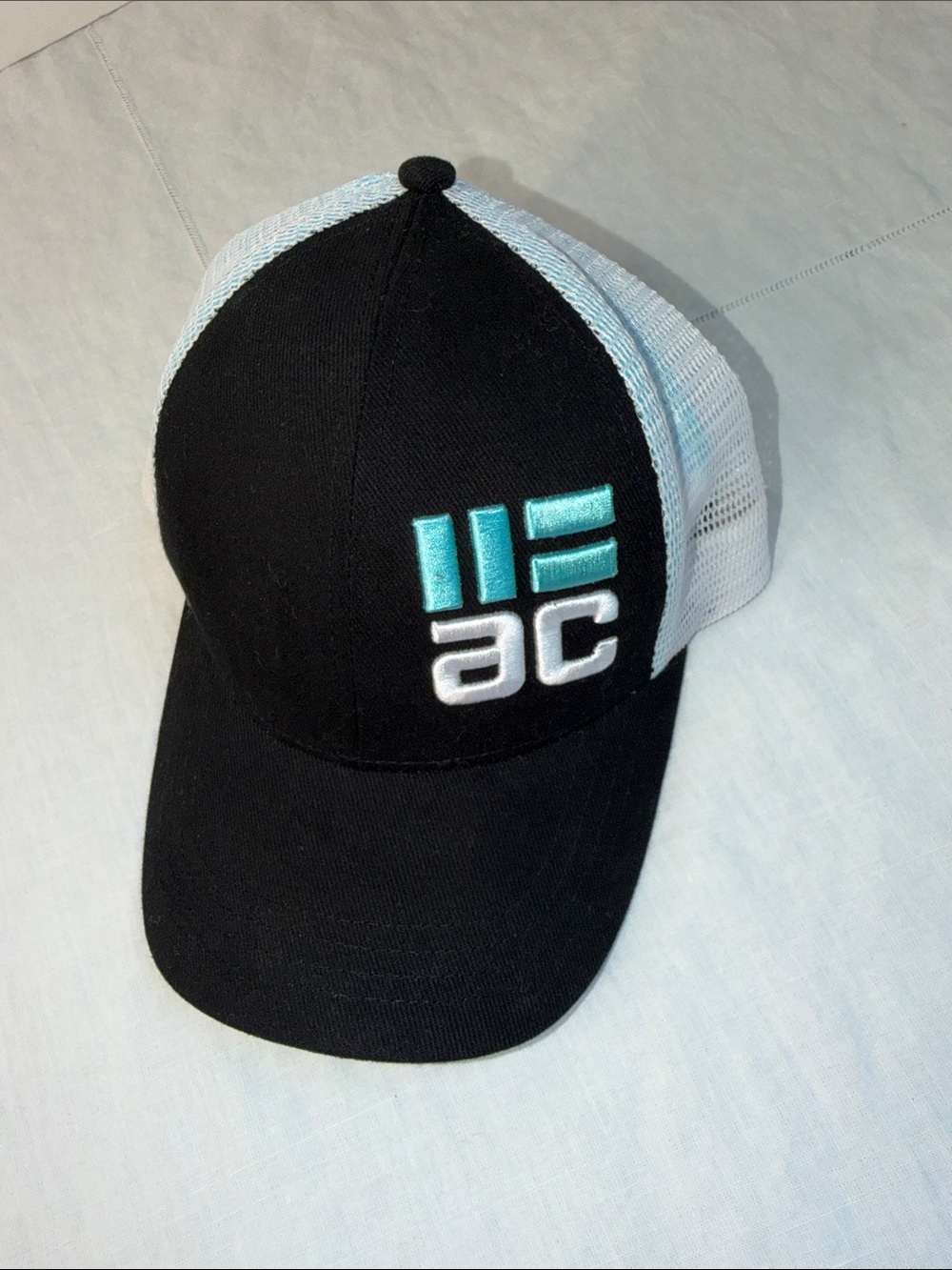 EUC AC Square Trucker Black & White Hat with Embroidered Logo Mesh snap back